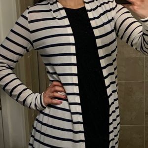 Navy and white long cardigan